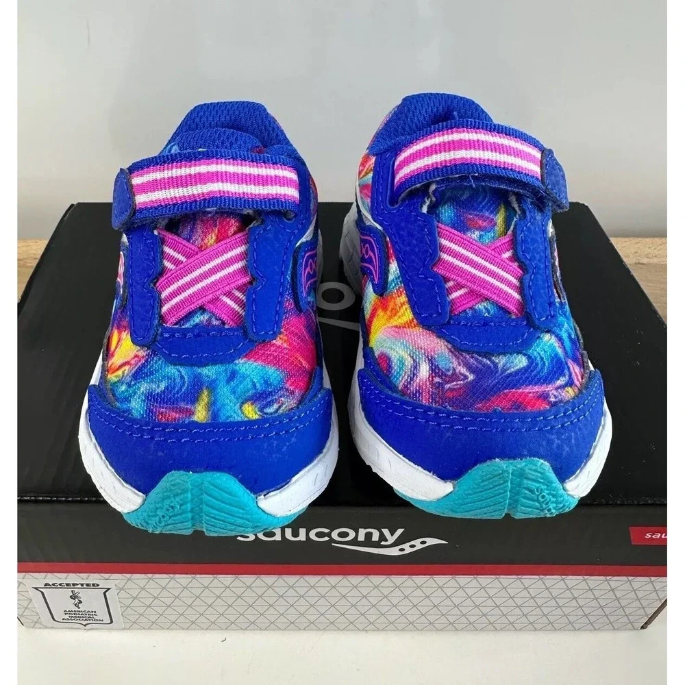 Saucony Ride 10 Jr Blue/Rainbow Swirl Running Shoes / Toddler Little Kids 4